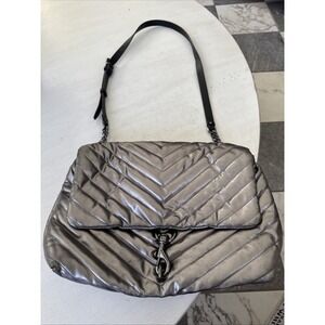 Rebecca Minkoff Edie Quilted Nylon Dark Gray Crossbody Bag Purse 21" Drop